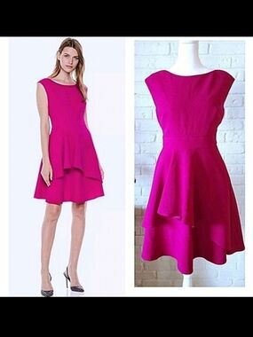 Eliza J Fuchsia Layered Fit-and-Flare Dress